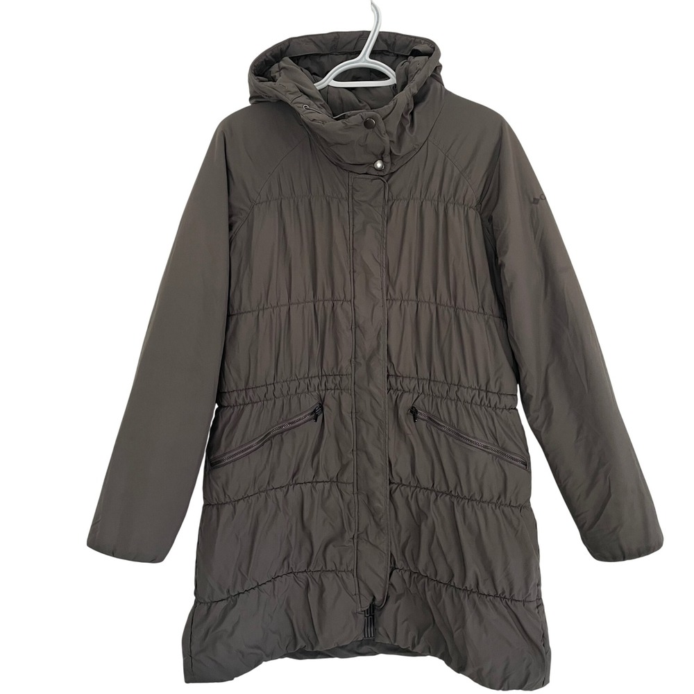 Columbia Thermal Coil Puffer Parka Jacket‎ Coat Gray Hooded Insulated Women LG